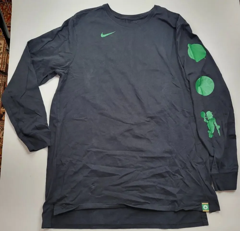 Celtics The Nike Tee Black Long Sleeve Size XL NBA Green Lucky Leprechaun Logo